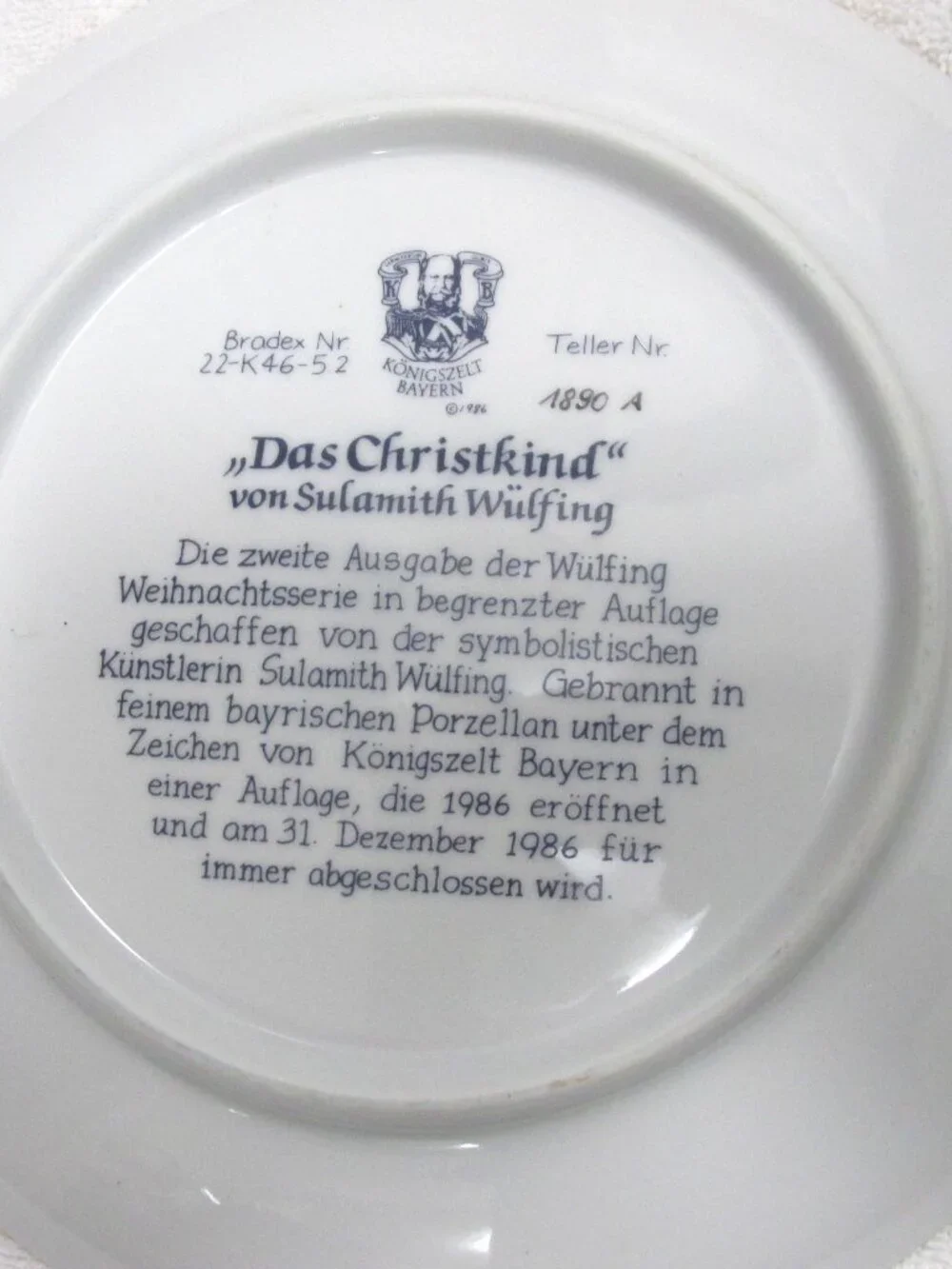 Sulamith Wulfing Christmas Plate 1986 The Christ Child